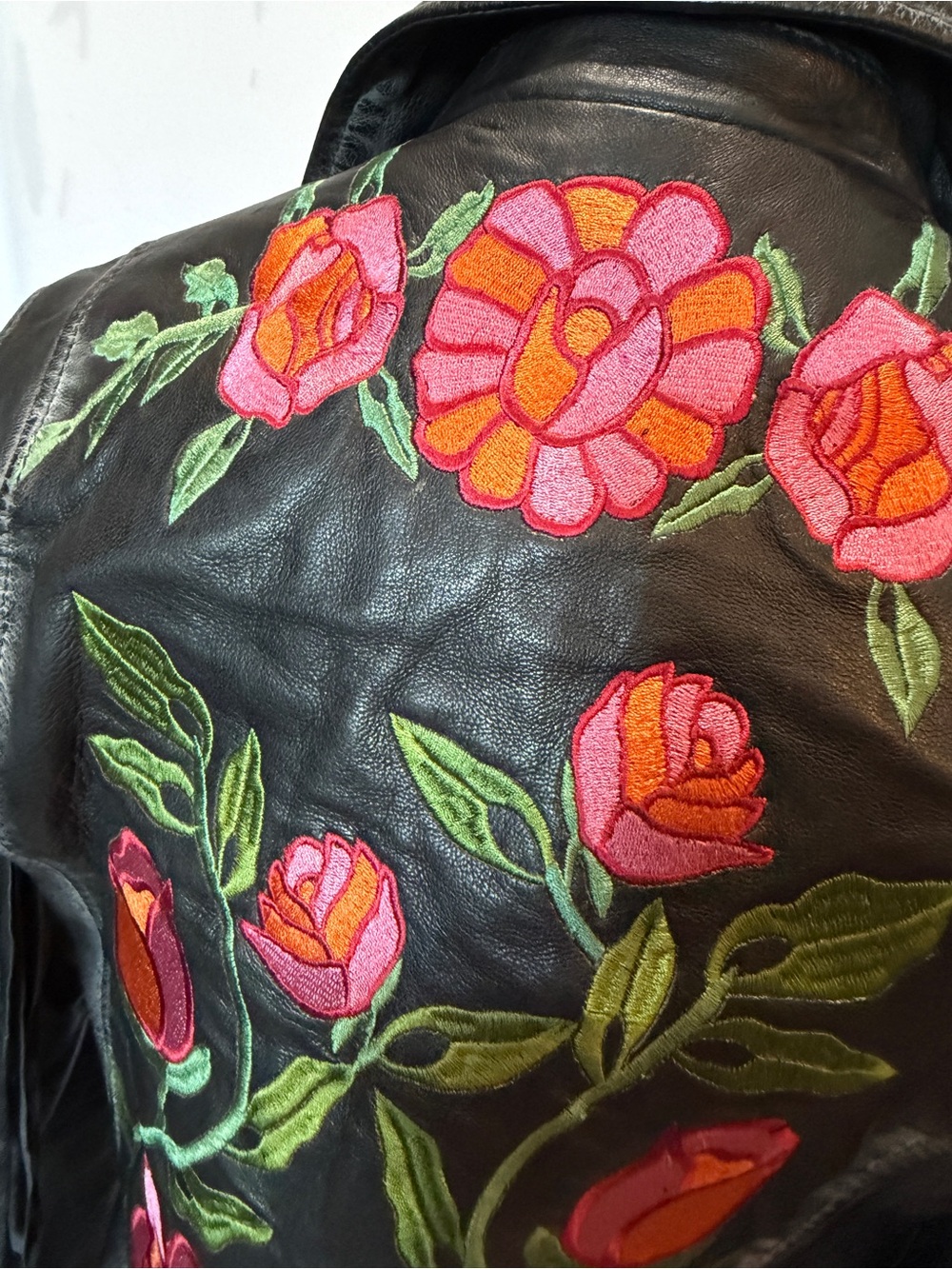 Free People x Mauritius Leather Jacket with Floral Embroidered and Fringe - Picture 5 of 7